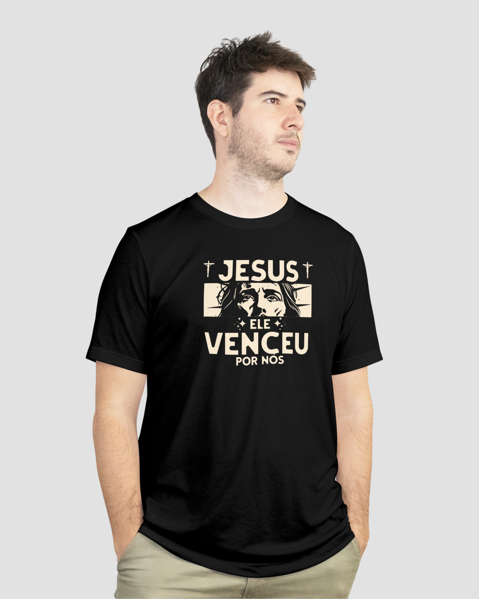 Camiseta Masculina 100% Algodão Jesus Venceu